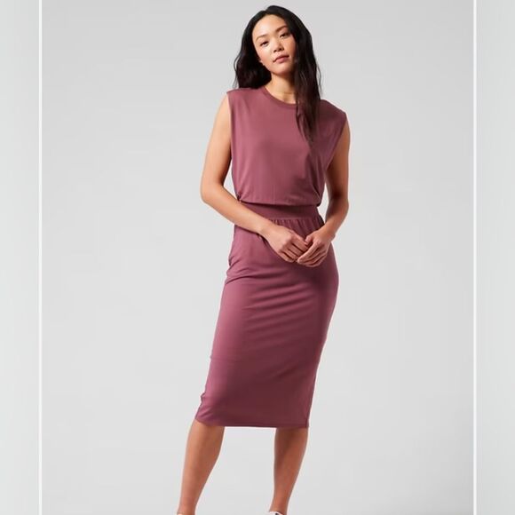 Athleta Santorini Cinch Midi Dress Tawny Rose Athleisure Women's Size Medium - Picture 1 of 8